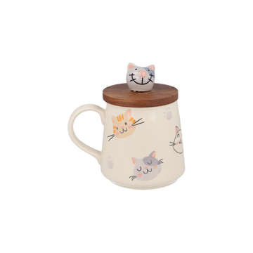 Taza gatitos con tapa de madera