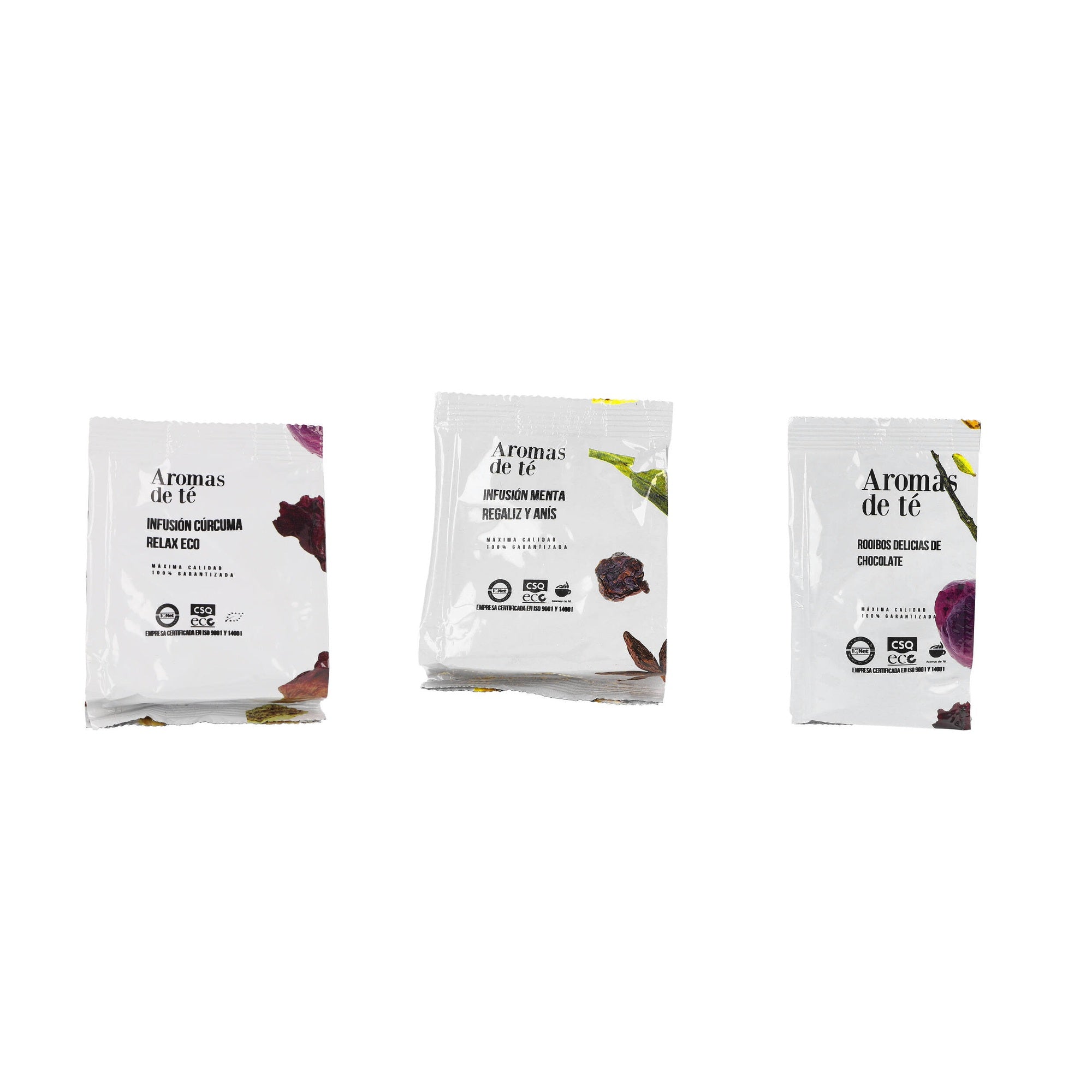 Contenido del Pack de Infusiones y Rooibos — Cúrcuma, Regaliz y Chocolate (3 x 100 g)