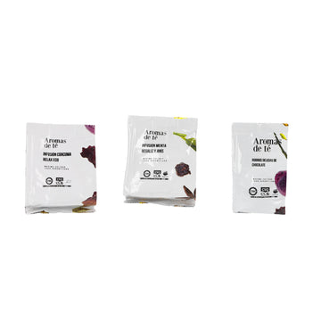 Contenido del Pack de Infusiones y Rooibos — Cúrcuma, Regaliz y Chocolate (3 x 100 g)