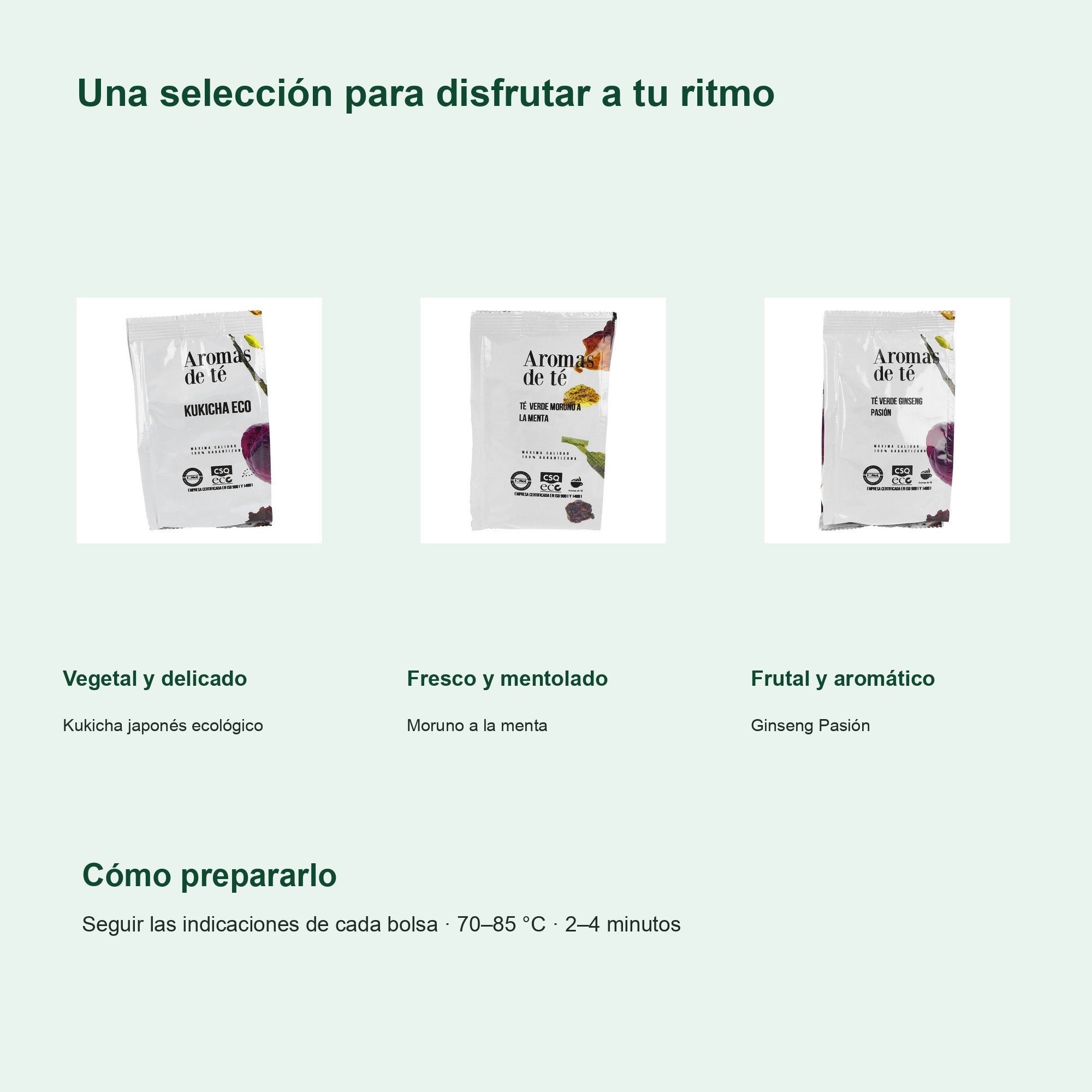 Perfiles y preparación de Pack Descubrimiento de Tés Verdes — Kukicha, Moruno y Ginseng (275 g)