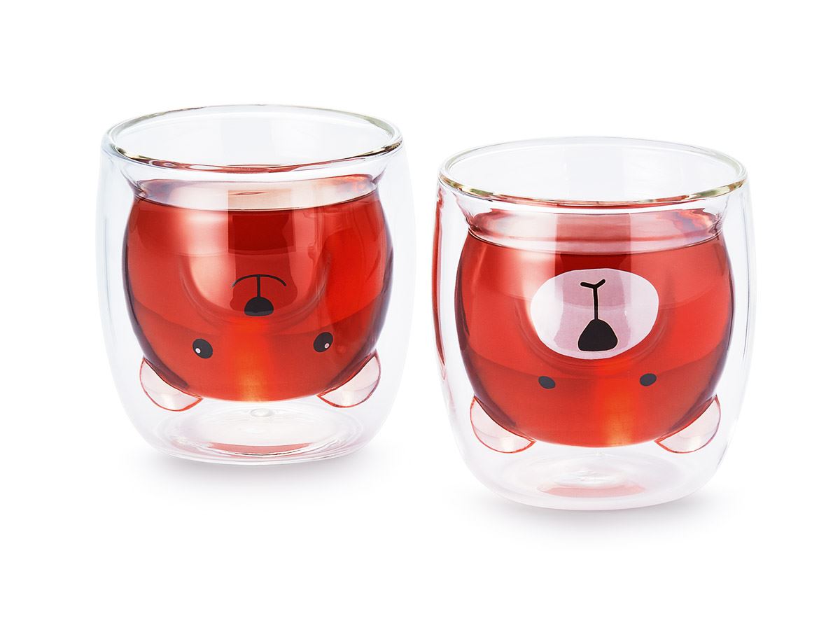 Pack de 2 vasos de cristal doble pared con forma de oso