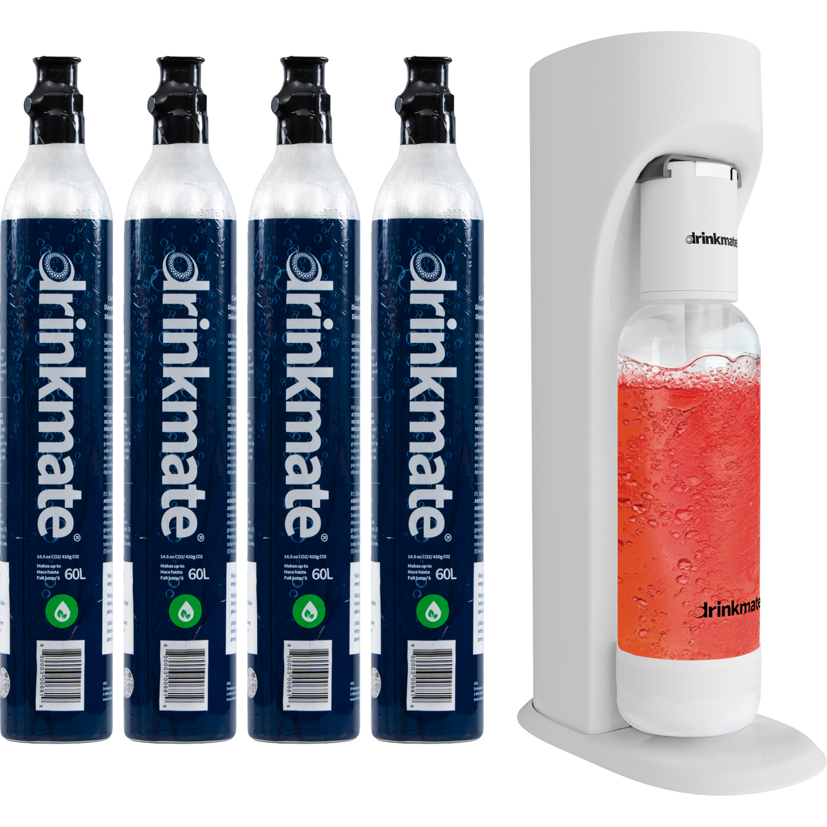 Drinkmate OmniFizz · Carbonatador para Té, Zumos y Cualquier Bebida – Con 4 cilindros CO₂ / Blanco