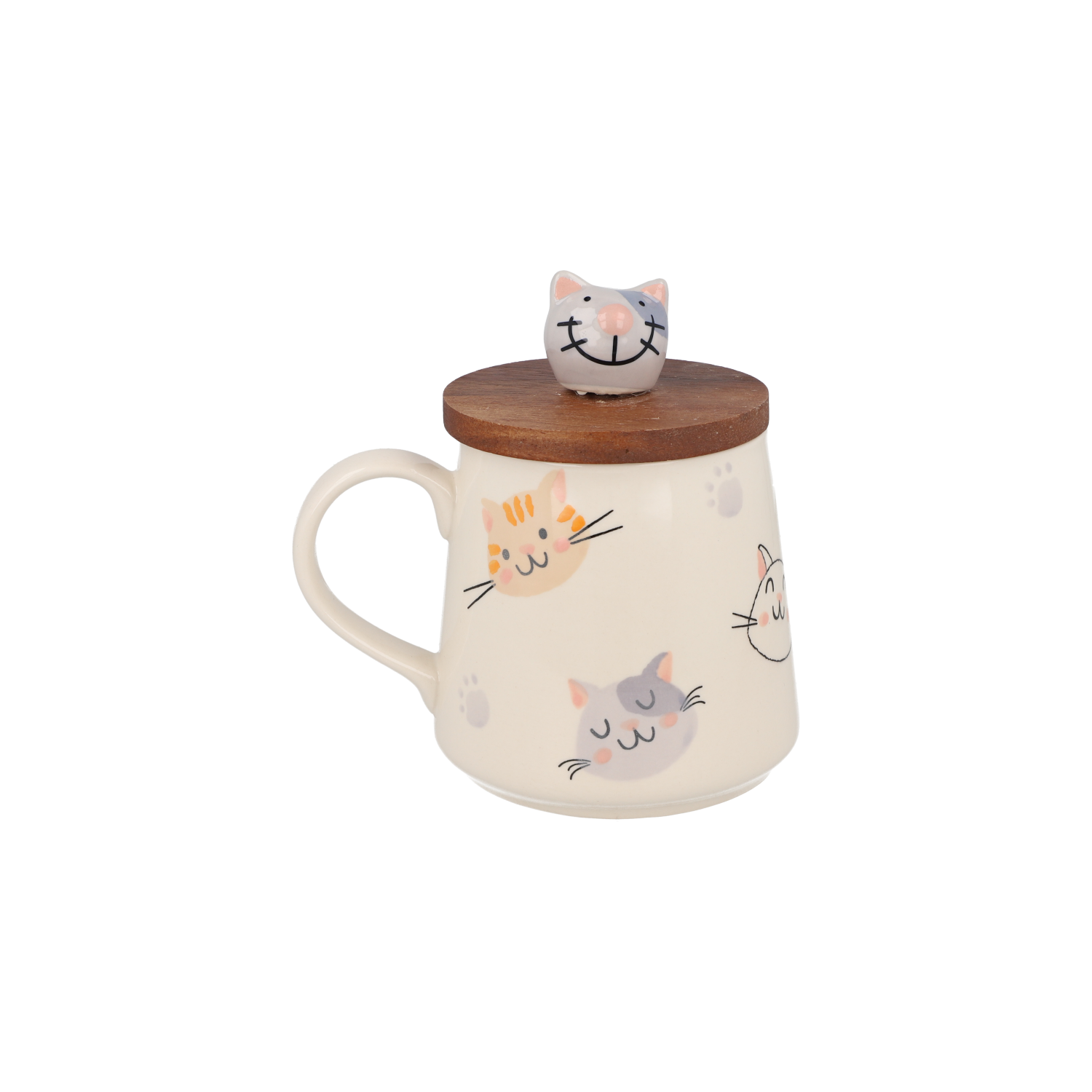 Taza gatitos con tapa de madera