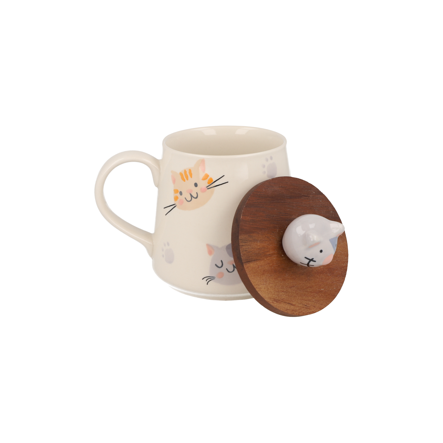 Taza gatitos con tapa de madera