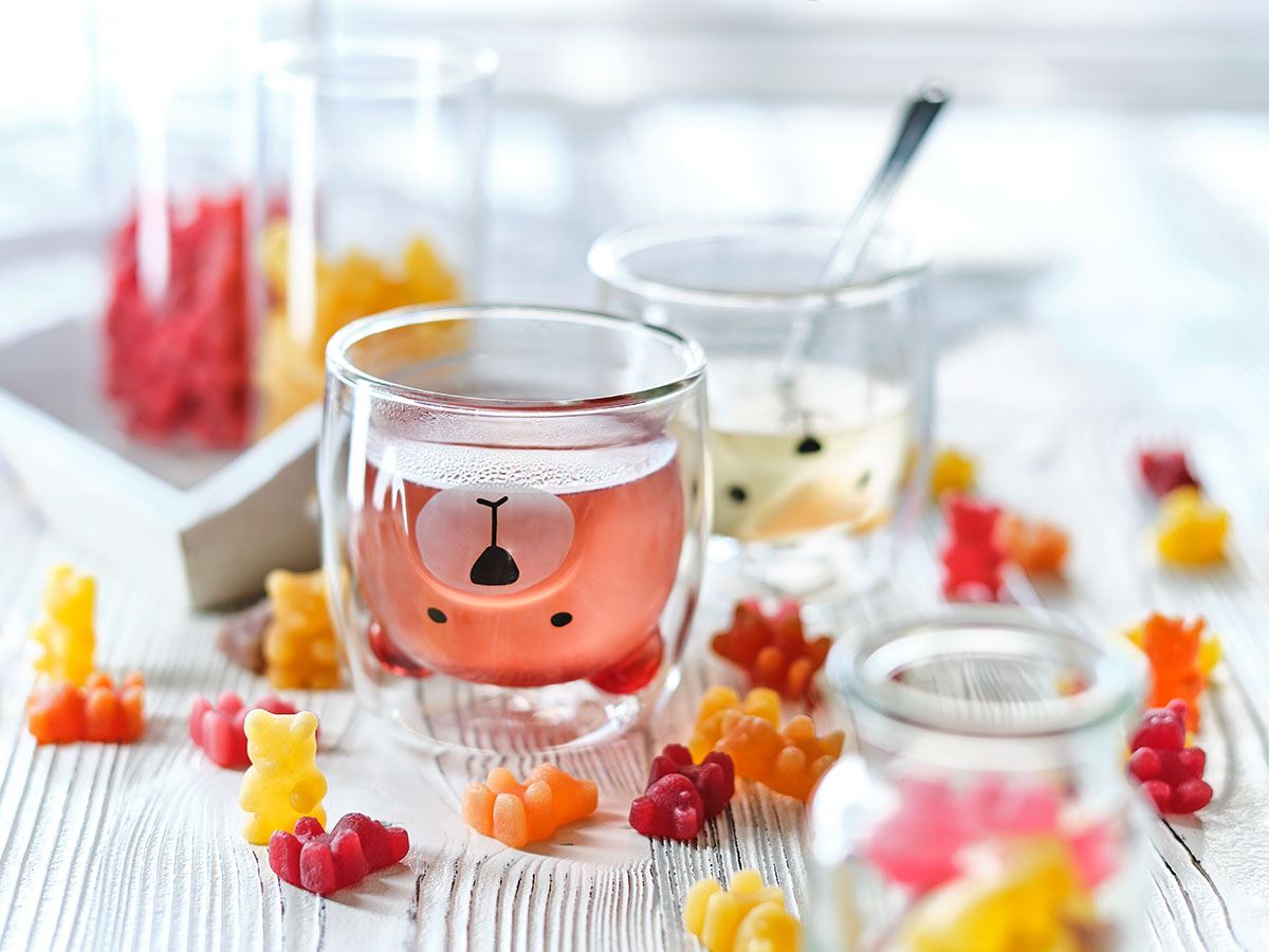 Vaso de cristal doble pared oso con té